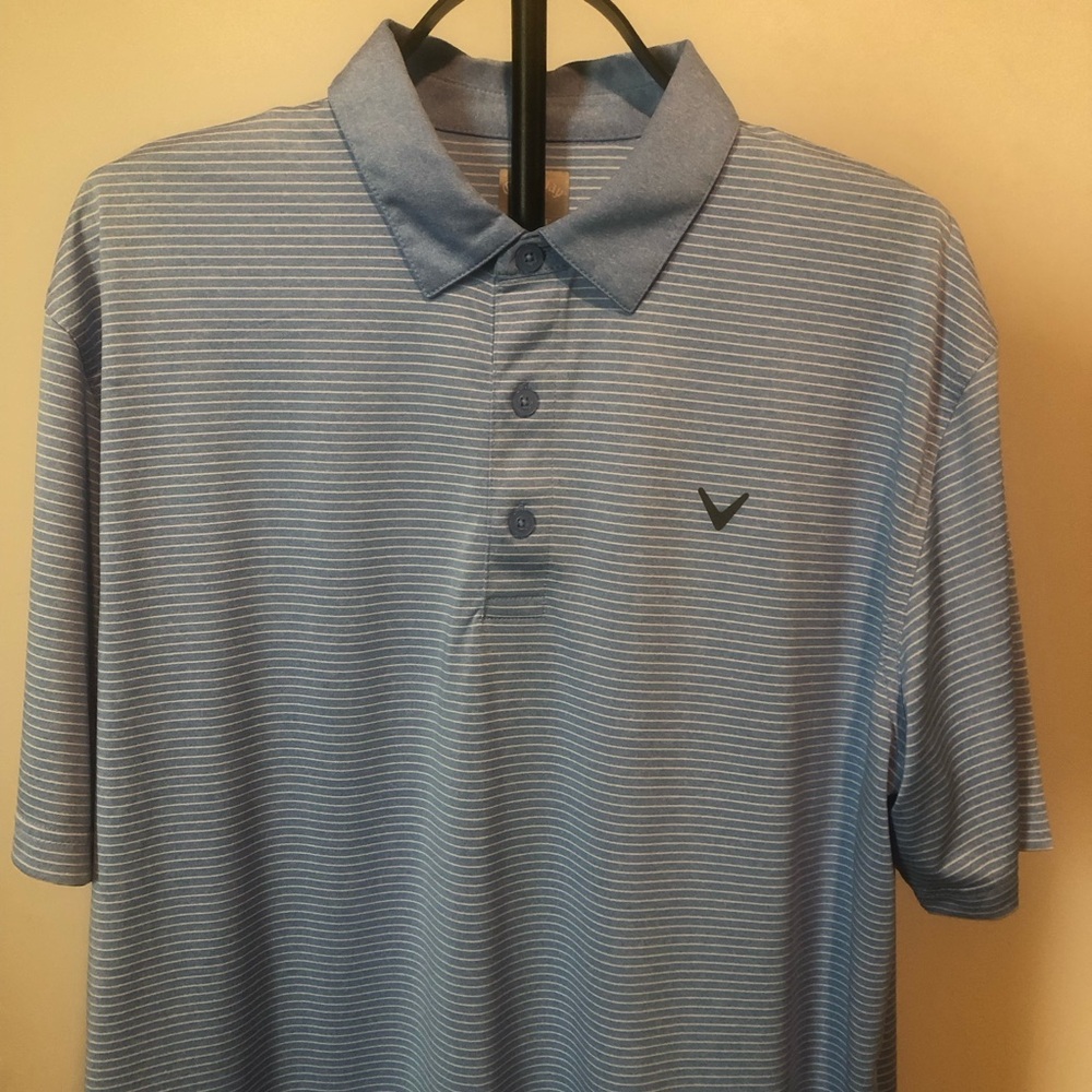 Callaway Light Blue and White Striped Polo Shirt